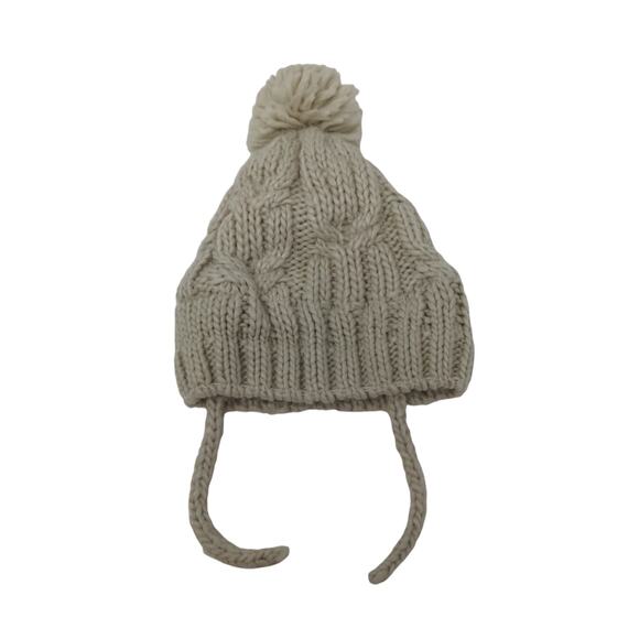Youth Girls Zara Cable Knit Beanie Hat Pom Pom Cream Chin Ties - Picture 1 of 7
